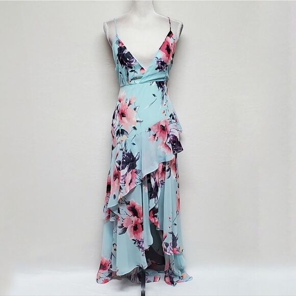 FASHION Nova Dazed In Floral Maxi Dress Layered Ruffle Backless V-neck Large - Picture 2 of 13
